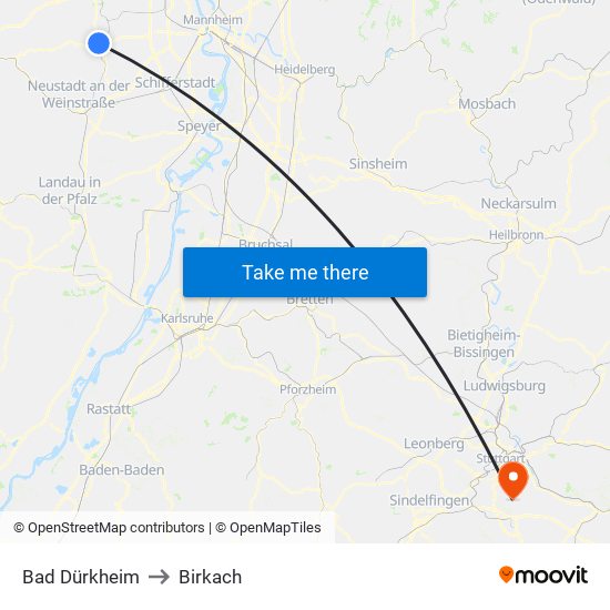 Bad Dürkheim to Birkach map