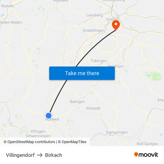 Villingendorf to Birkach map