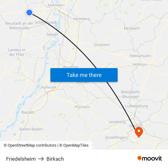 Friedelsheim to Birkach map