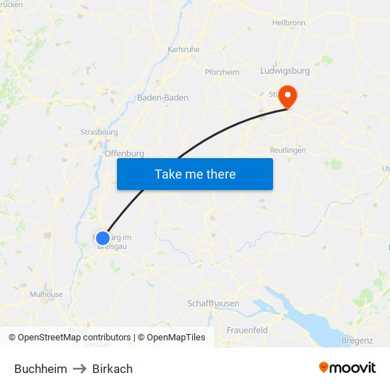 Buchheim to Birkach map
