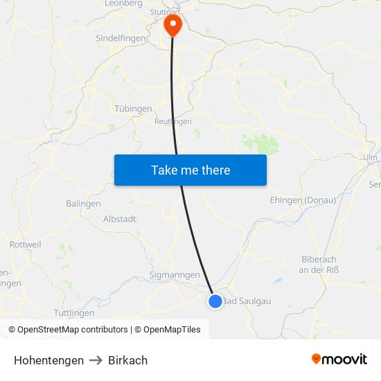 Hohentengen to Birkach map