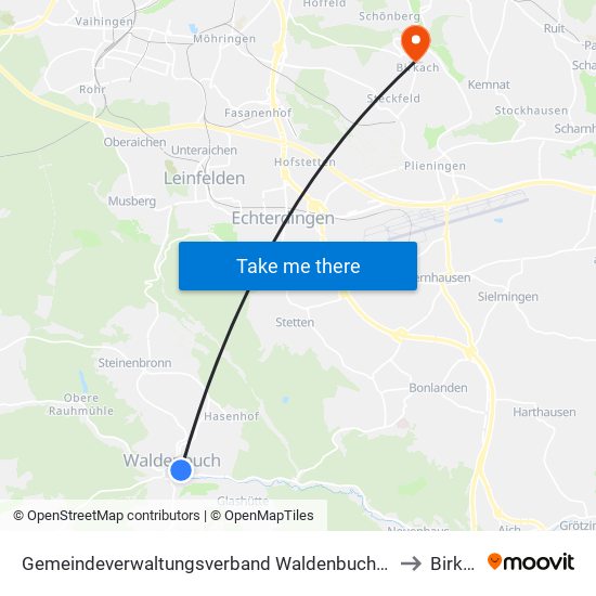 Gemeindeverwaltungsverband Waldenbuch/Steinenbronn to Birkach map