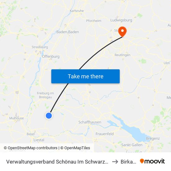Verwaltungsverband Schönau Im Schwarzwald to Birkach map