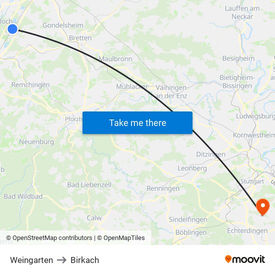 Weingarten to Birkach map