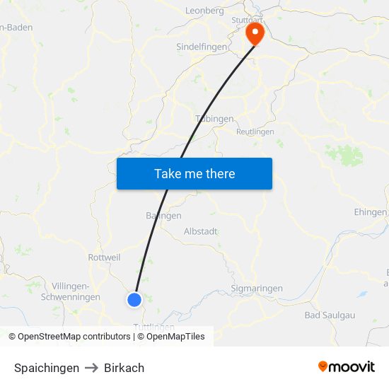 Spaichingen to Birkach map