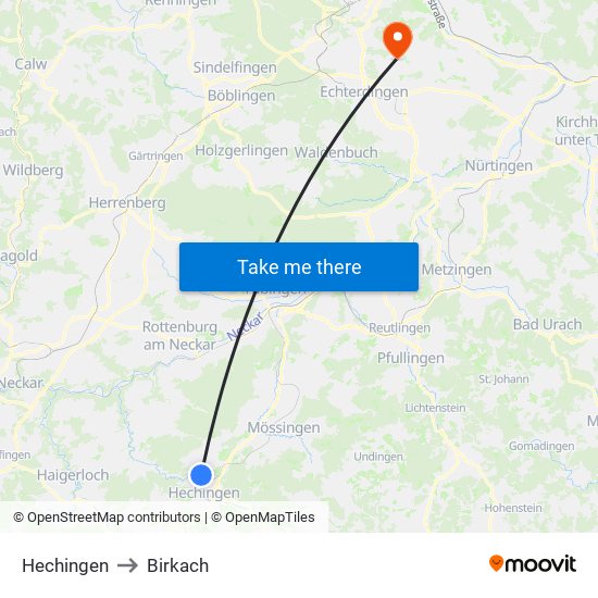 Hechingen to Birkach map