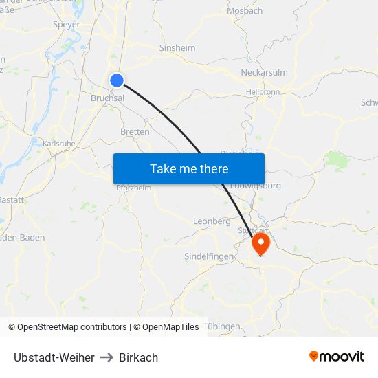 Ubstadt-Weiher to Birkach map