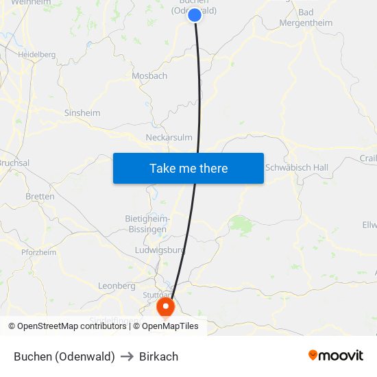 Buchen (Odenwald) to Birkach map