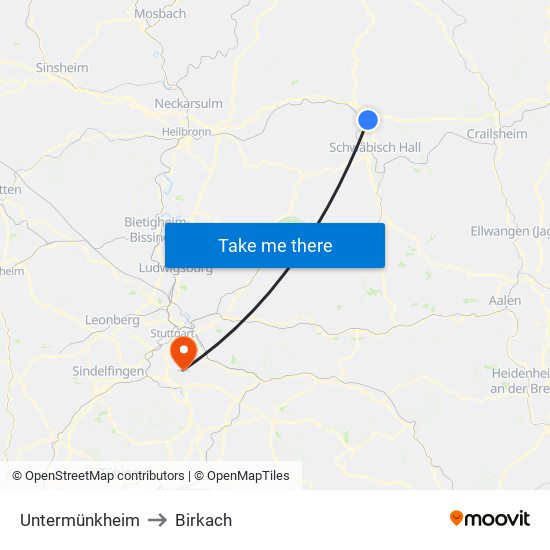 Untermünkheim to Birkach map