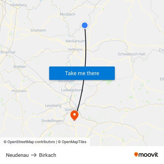 Neudenau to Birkach map