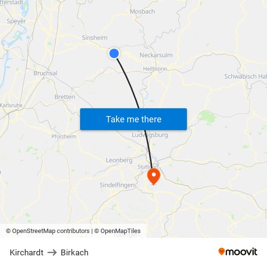 Kirchardt to Birkach map