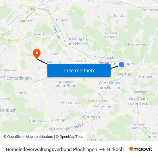 Gemeindeverwaltungsverband Plochingen to Birkach map