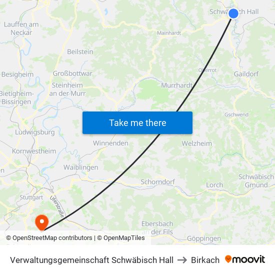 Verwaltungsgemeinschaft Schwäbisch Hall to Birkach map