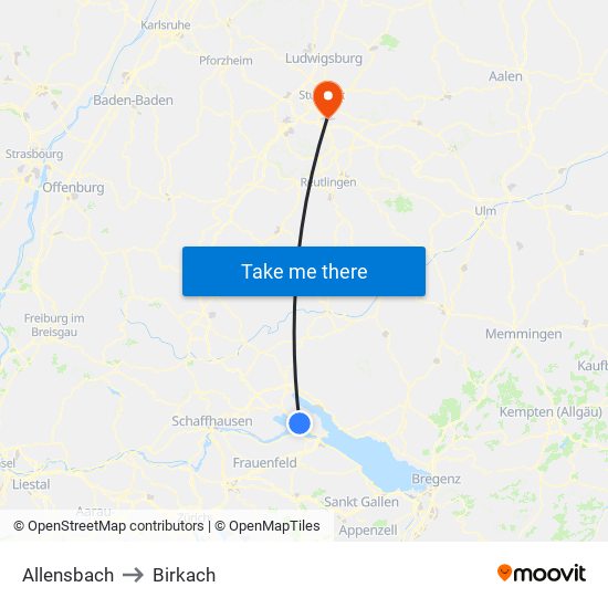 Allensbach to Birkach map