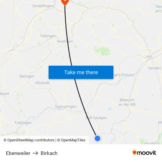 Ebenweiler to Birkach map