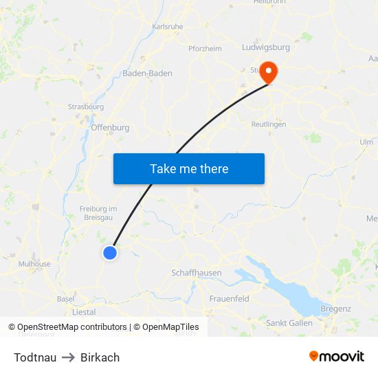 Todtnau to Birkach map