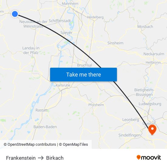 Frankenstein to Birkach map