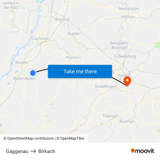 Gaggenau to Birkach map