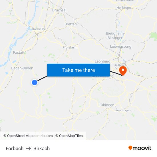 Forbach to Birkach map