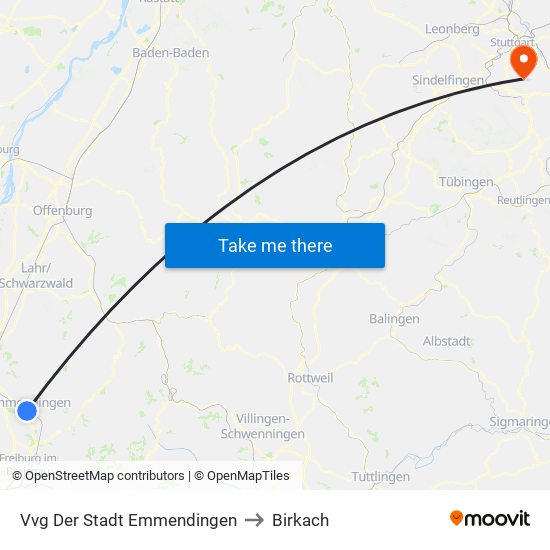 Vvg Der Stadt Emmendingen to Birkach map