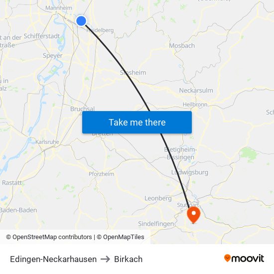 Edingen-Neckarhausen to Birkach map