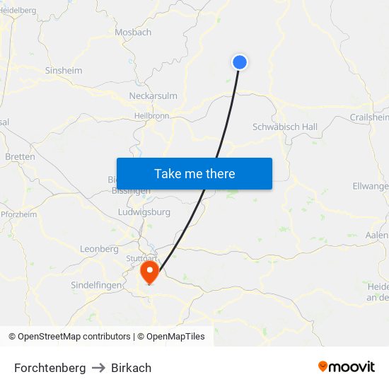 Forchtenberg to Birkach map