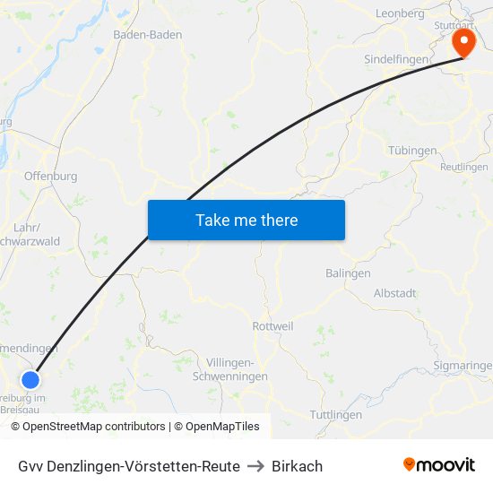 Gvv Denzlingen-Vörstetten-Reute to Birkach map