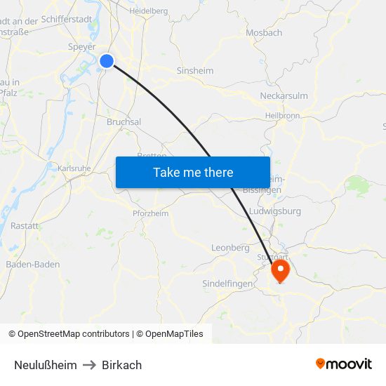 Neulußheim to Birkach map