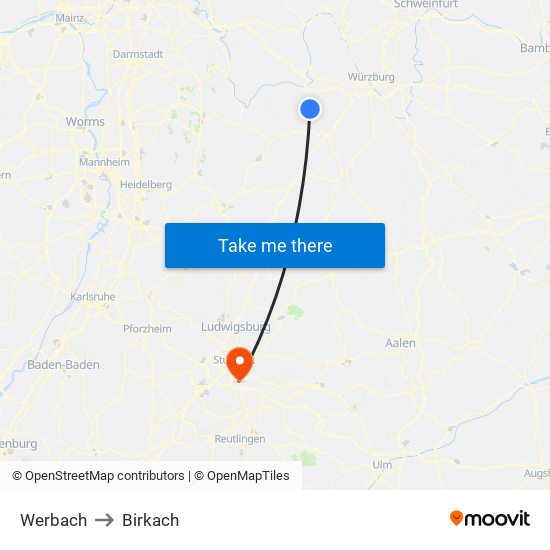 Werbach to Birkach map