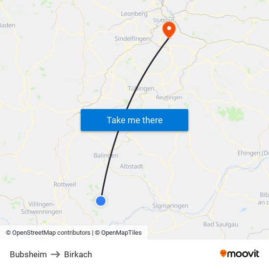 Bubsheim to Birkach map