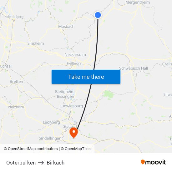 Osterburken to Birkach map