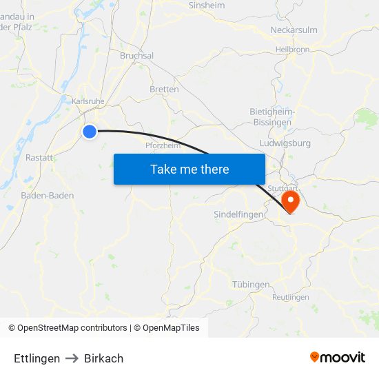 Ettlingen to Birkach map