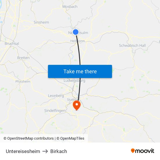 Untereisesheim to Birkach map