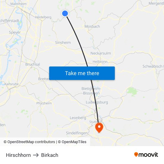 Hirschhorn to Birkach map