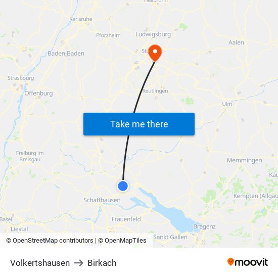 Volkertshausen to Birkach map