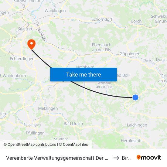 Vereinbarte Verwaltungsgemeinschaft Der Gemeinde Deggingen to Birkach map