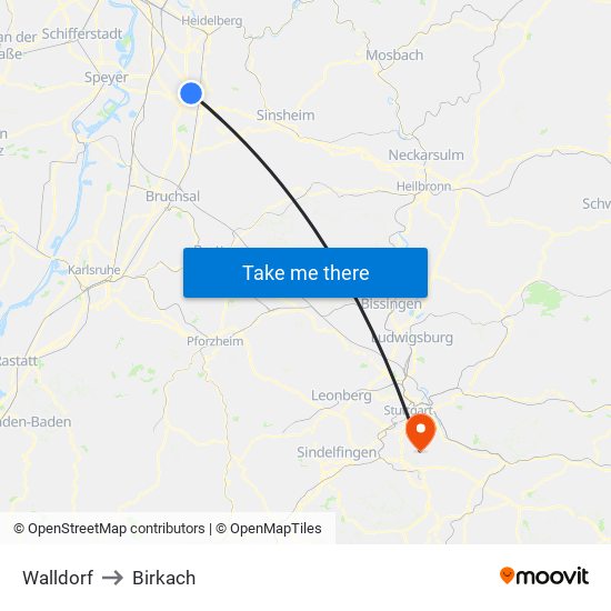 Walldorf to Birkach map