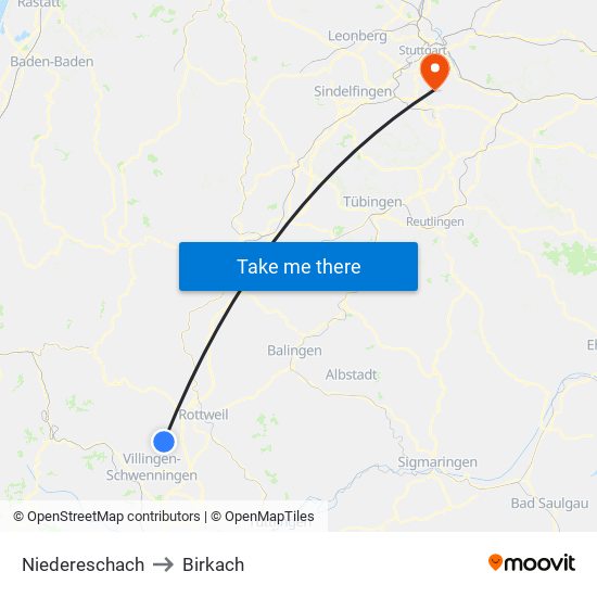 Niedereschach to Birkach map