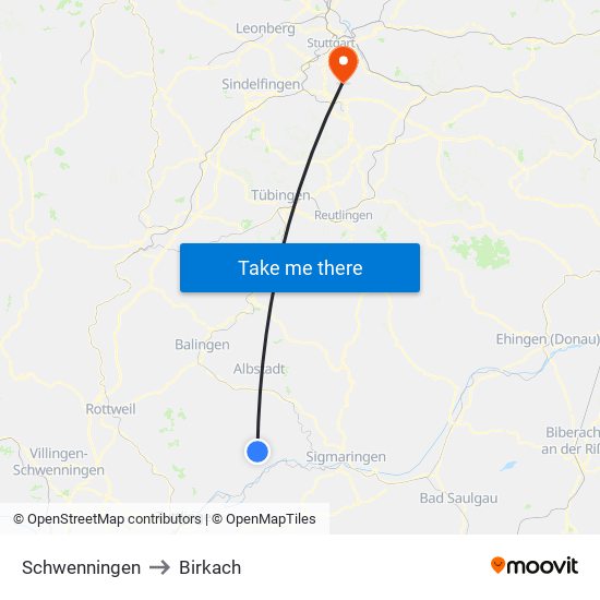 Schwenningen to Birkach map