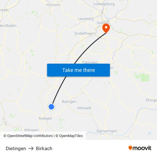 Dietingen to Birkach map