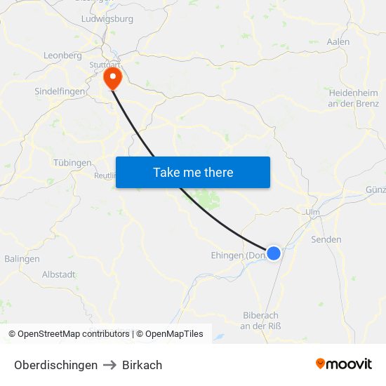 Oberdischingen to Birkach map