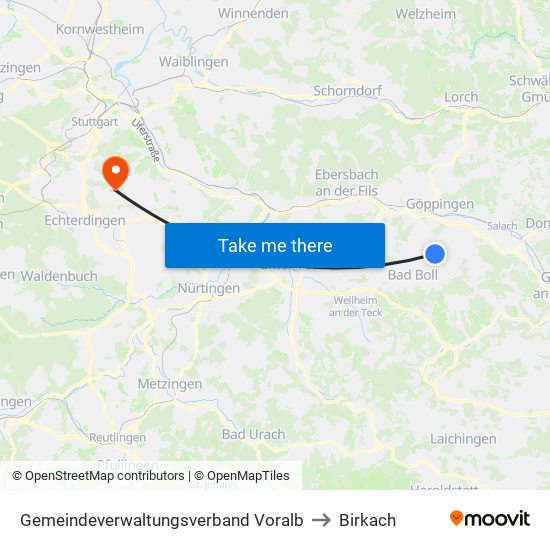 Gemeindeverwaltungsverband Voralb to Birkach map