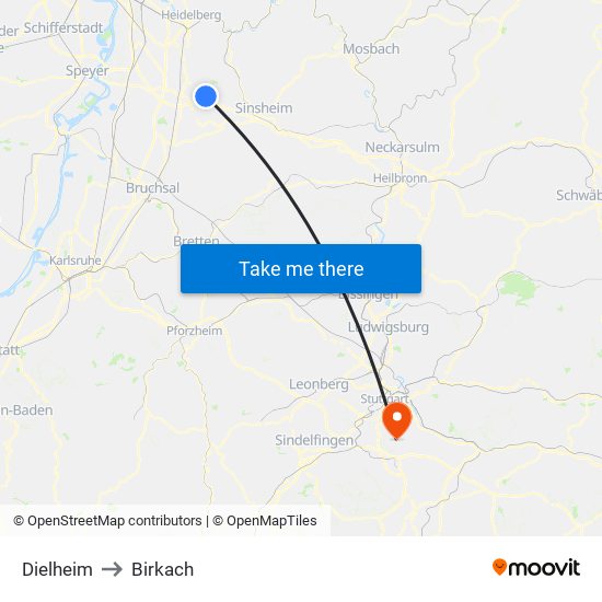 Dielheim to Birkach map