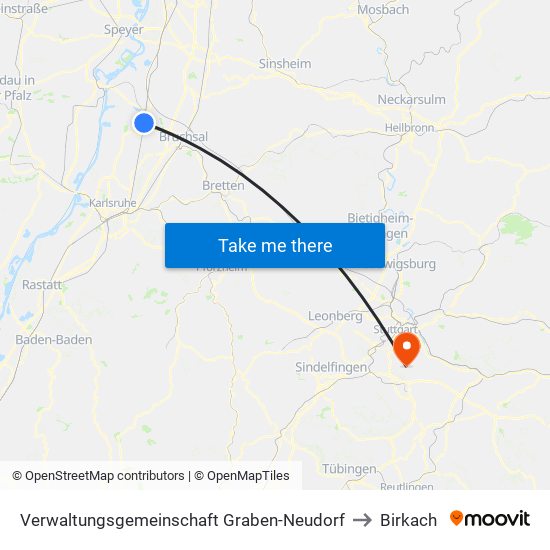 Verwaltungsgemeinschaft Graben-Neudorf to Birkach map