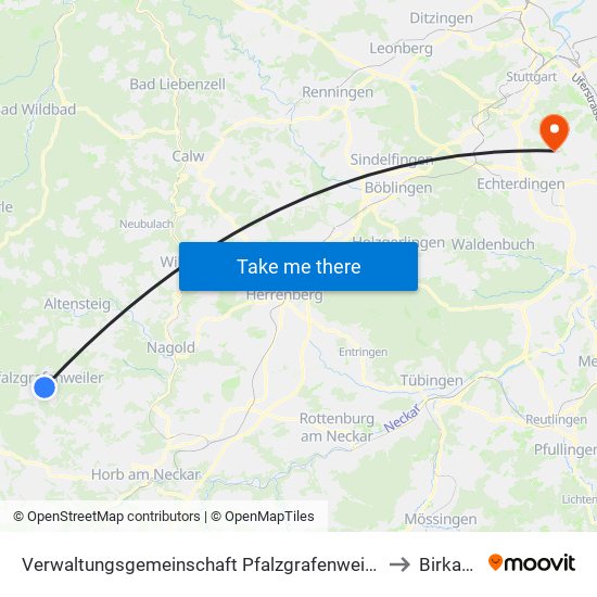 Verwaltungsgemeinschaft Pfalzgrafenweiler to Birkach map
