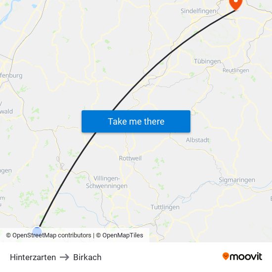 Hinterzarten to Birkach map