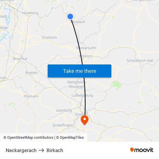 Neckargerach to Birkach map