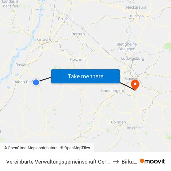 Vereinbarte Verwaltungsgemeinschaft Gernsbach to Birkach map