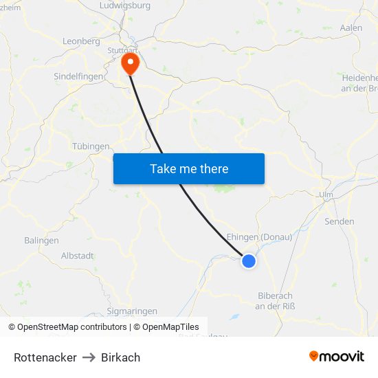 Rottenacker to Birkach map