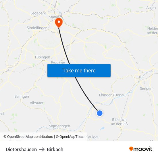 Dietershausen to Birkach map